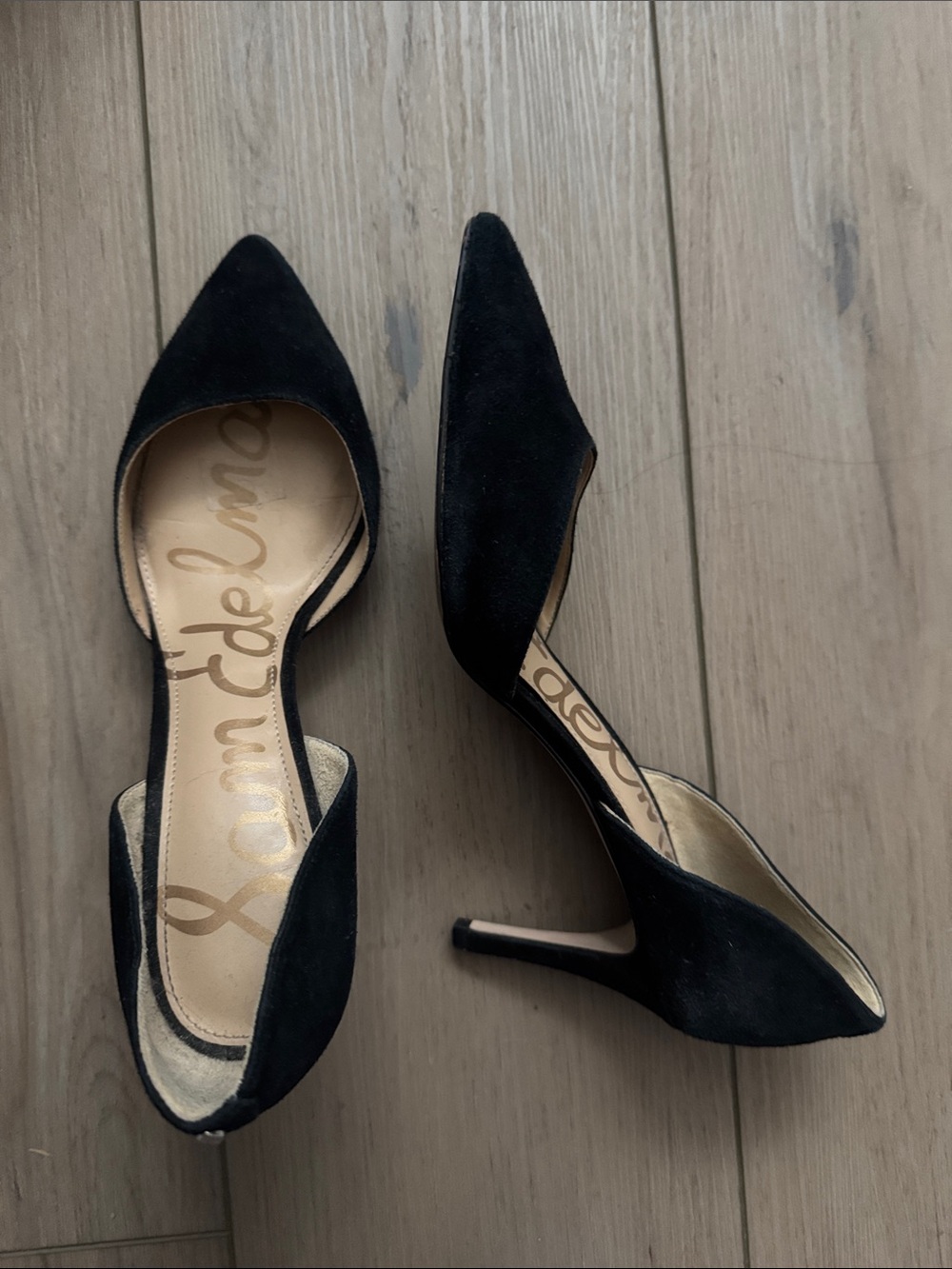 Sam Edelman Black Suede D'Orsay Pointed-Toe Heels